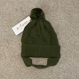 NWT newborn Pom Pom beanie, Cat & Jack, dark olive, unisex, 0-6 months